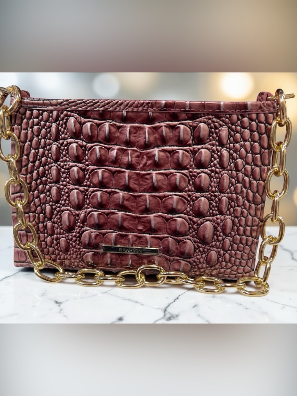 Brahmin LORELEI Shoulder Bag with Gold Chain, BCA Dusty Pink Melbourne